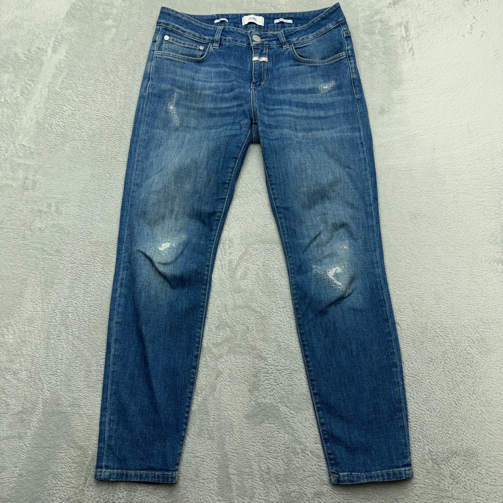 Closed Jeans Womens 28 Blue Candiani Denim Italian Made Distressed Slim Tapered
